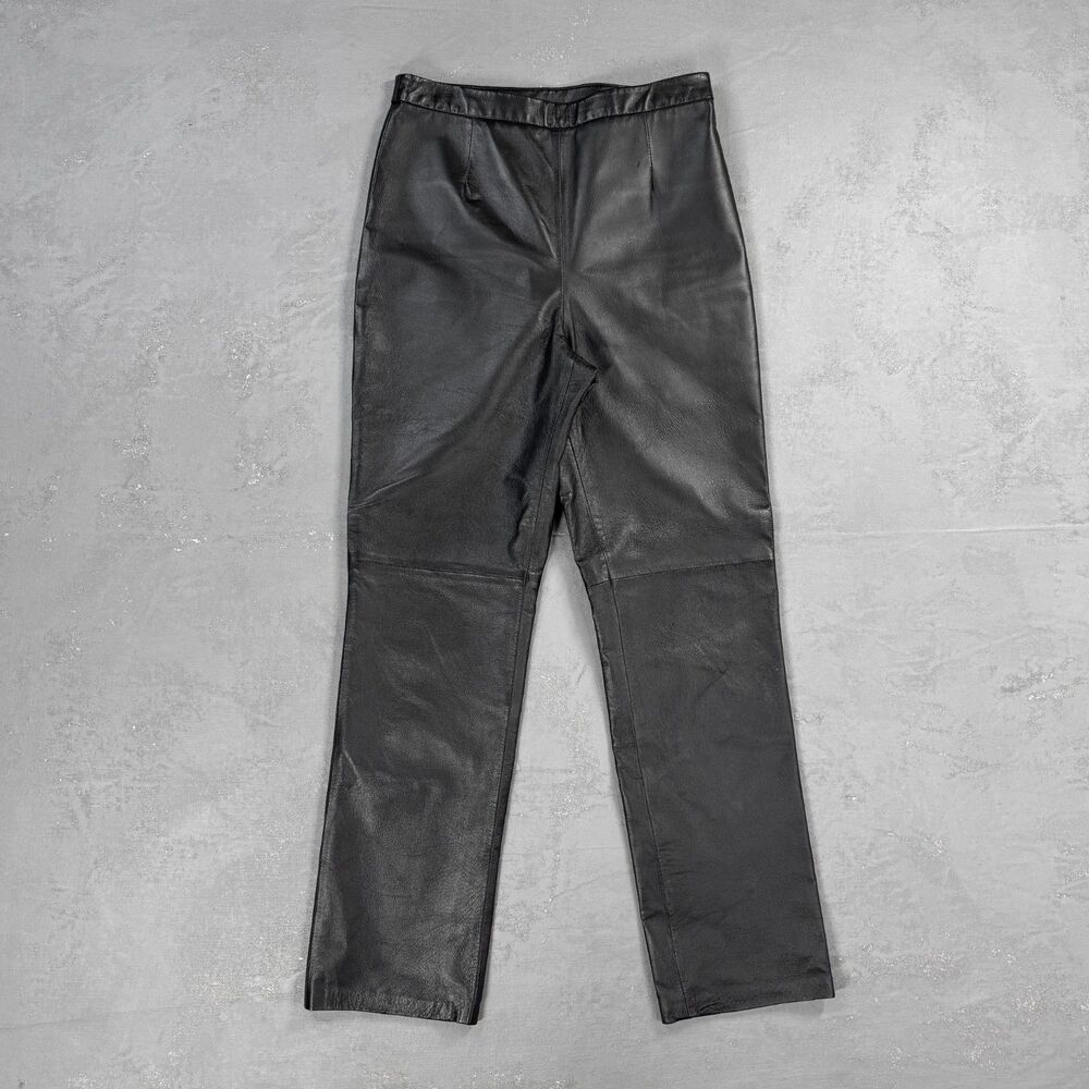 Vintage 1990s Clio Black Genuine Leather High Waisted Pants Fit 29 x 30